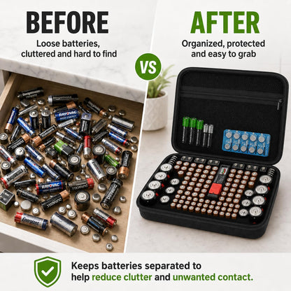PAIYULE Battery Organizer Storage Case Box with Tester Checker, 220+ Batteries Holder Bag fits for AA AAA AAAA 9V C D Home Garage Container (Fits 220+ Batteries)