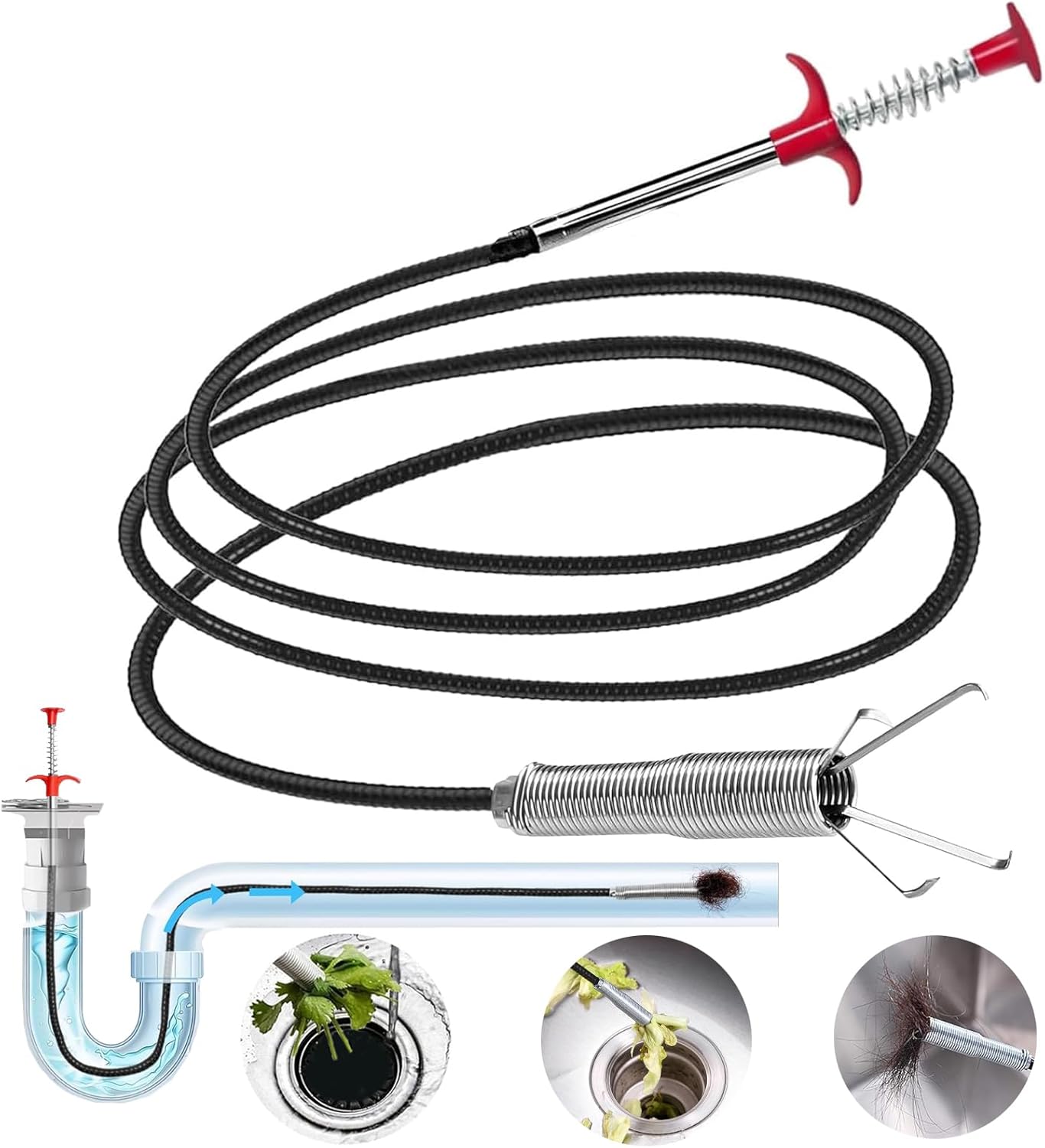 Drain Snake,79 inch Flexible Grabber Claw Pick Up Reacher Tool,Drain Clog Remover - Gutter Cleaning Tools for Home Sink, Bathroom Tub,Drain, Toilet, Tight Spaces