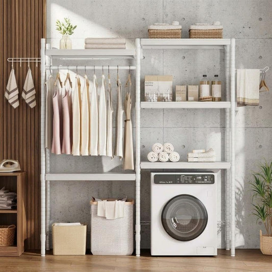 Takywep Laundry Room Organization and Storage 5-Tier Over-the-Washer Storage Shelf Adjustable Height Laundry Organizer Space Saver Heavy Duty Bathroom Laundry Shelf for Home Storage and Decor