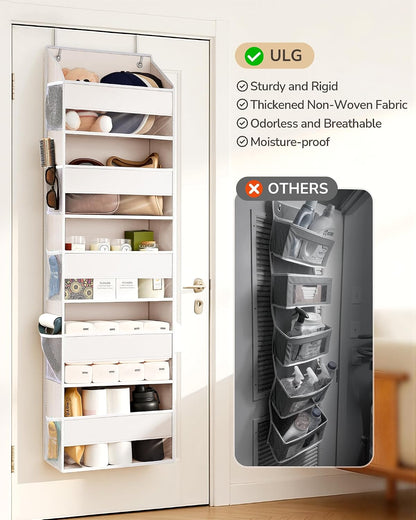ULG Over the Door Organizer, 5-Tier Extra Large Hanging Storage with 10 Mesh Pockets, 100 lbs Capacity, Heavy Duty Door Organizer for Closet, Bedroom, Nursery Storage, Beige