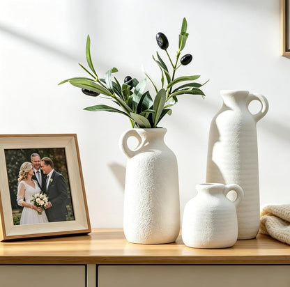 CUCUMI Ceramic Vase Set of 5, Home Decor Farmhouse Décor Handmade Pottery Vases for Pampas Grass, Dried Fresh Flowers, Table, Living Room, Kitchen, Shelf, Entryway Mantel Neutral Tones