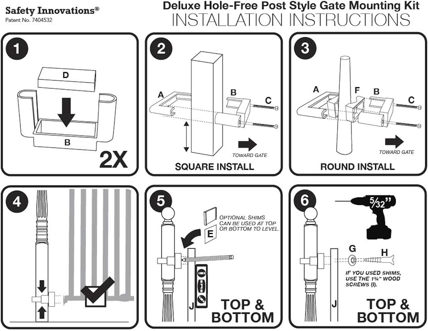 Safety Innovations No Hole Stairway Baby Gate Mounting Kit - Fits Posts from 2 3/4 inches to 3 1/2 inches Wide with Square or Round Tops - No Adhesives On Or Screws in Your Posts, (1-Pack)