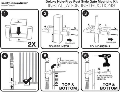 Safety Innovations No Hole Stairway Baby Gate Mounting Kit - Fits Posts from 2 3/4 inches to 3 1/2 inches Wide with Square or Round Tops - No Adhesives On Or Screws in Your Posts, (1-Pack)