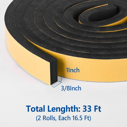 Kikerike Self Adhesive Foam Tape Weatherstrip 1/2In x 1/4In x 16.5Ft High Density Foam Insulation Strips Seal Weather Stripping with Strong Adhesive for Door and Window Sound Isolation Soundproofing