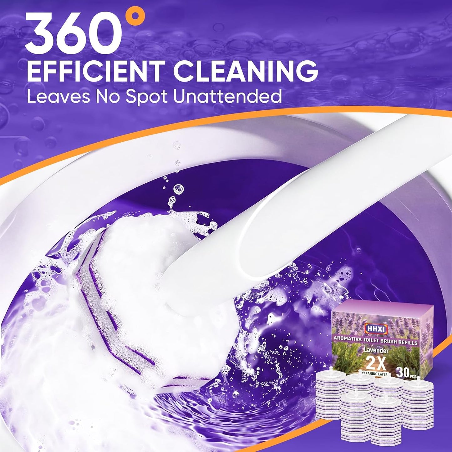 30Ct Aromative Toilet Brush Refills, Toilet Bowl Cleaner Refills, Double-Layer Cleaning Pads Added, Disposable Refill Heads for Toilet Bowl Cleaner Wands，Lemon, Blue Ocean, Lavender （Patented）