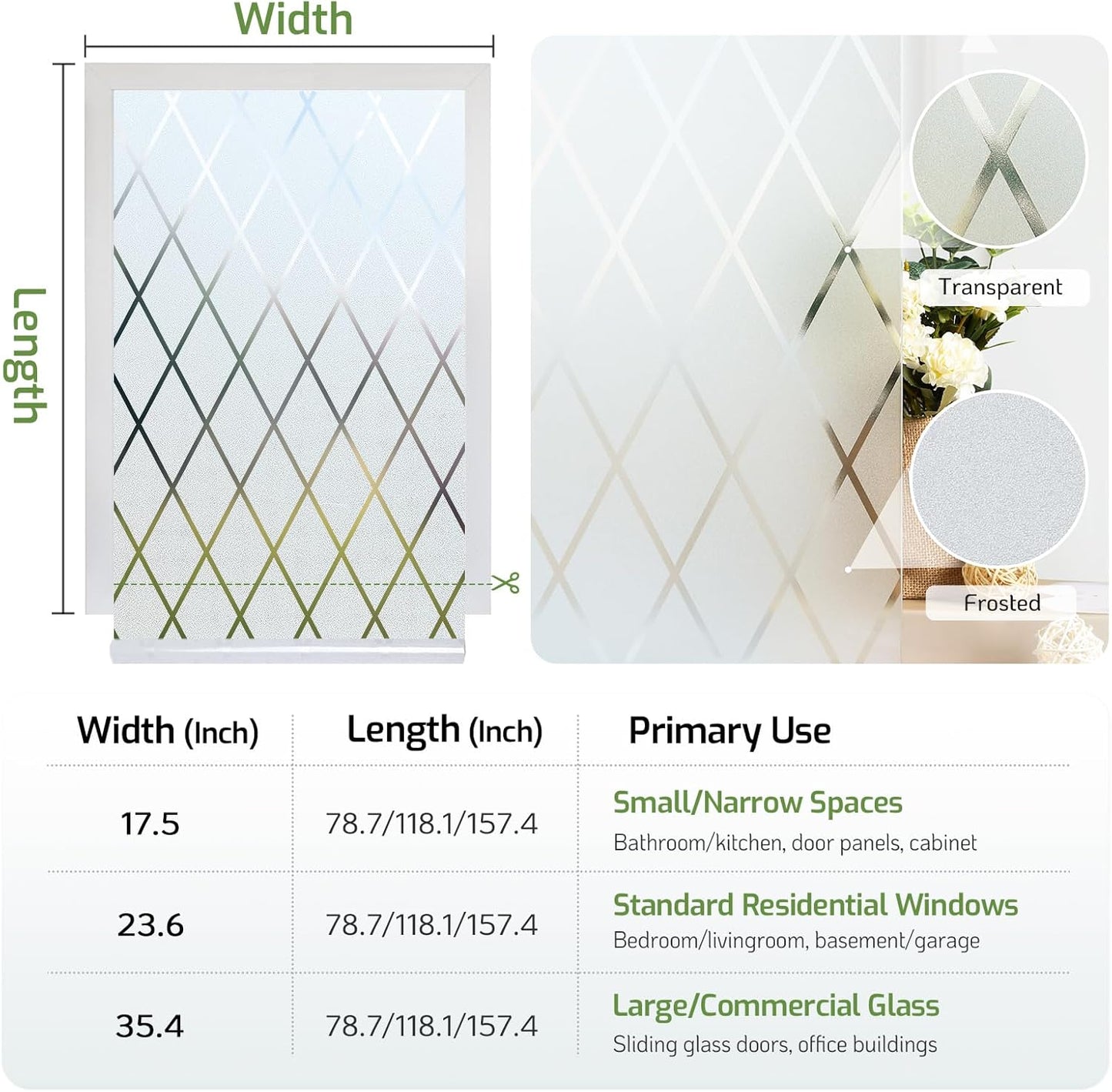 LUTE Window Privacy Film, Frosted Glass Window Film for Bathroom, Static Cling Removable Heat Control Glass Coverings, Non Adhesive Opaque Door Sticker for Home Office (Pure, 17.5" x 78.7")
