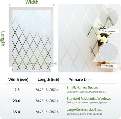 LUTE Window Privacy Film, Frosted Glass Window Film for Bathroom, Static Cling Removable Heat Control Glass Coverings, Non Adhesive Opaque Door Sticker for Home Office (Pure, 17.5" x 78.7")