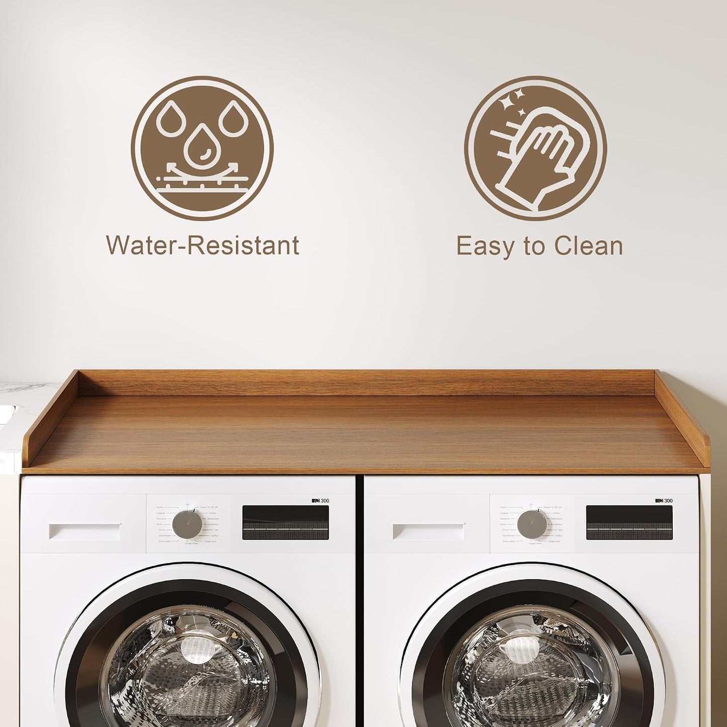 ChooChoo 2-Tier Washer Dryer Countertop with Adjustable Shelf, Spacious Laundry Room Storage for Folding Clothes and Efficient Organization, Walnut