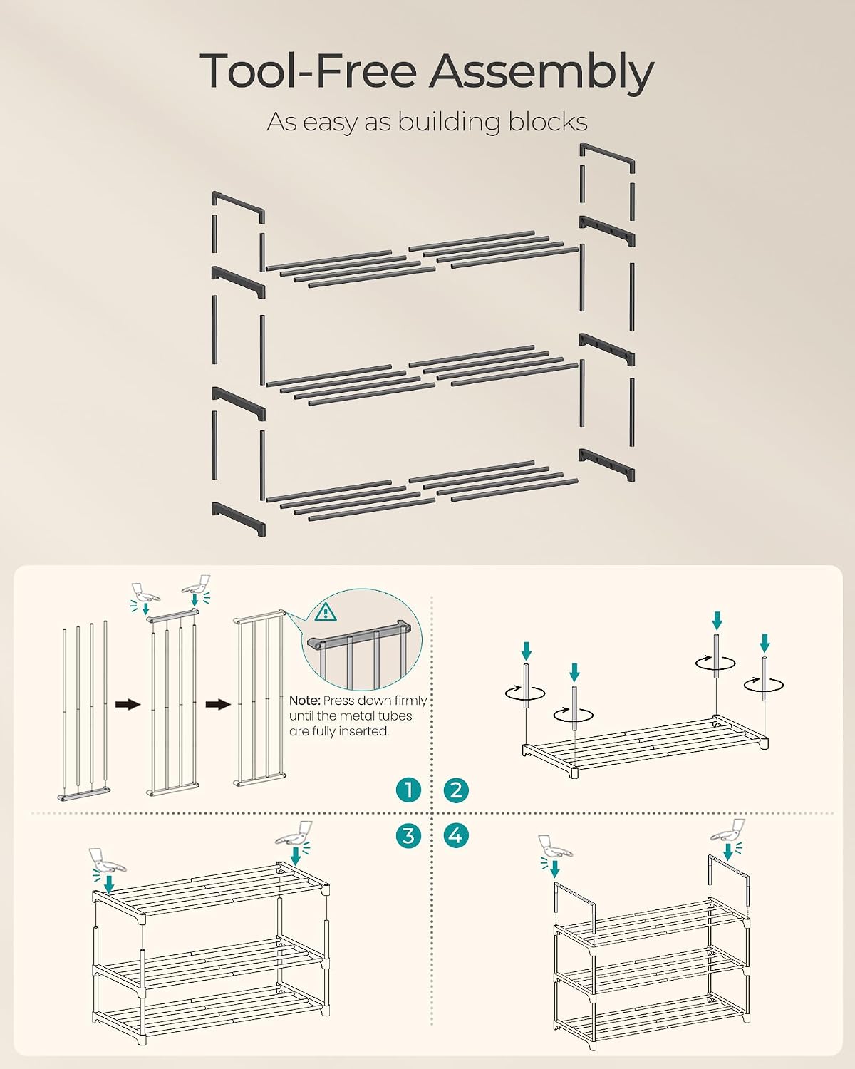 SONGMICS Shoe Rack, 6-Tier Shoe Organizer, Metal Storage Shelf, Upright or Upside Down, for 24-30 Pairs, Stackable, for Entryway, 11.8 x 36.2 x 42.7 Inches, Black ULSA306BH01