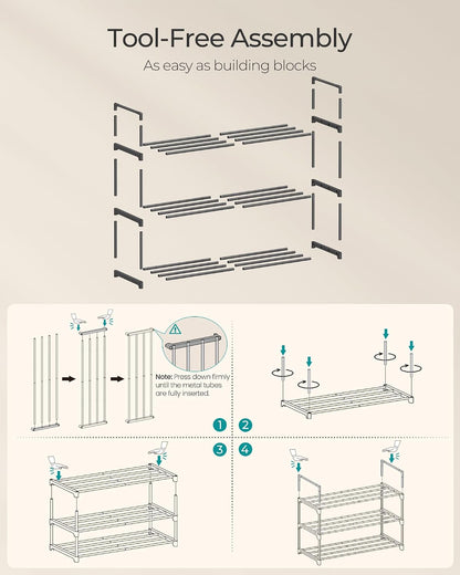 SONGMICS Shoe Rack, 6-Tier Shoe Organizer, Metal Storage Shelf, Upright or Upside Down, for 24-30 Pairs, Stackable, for Entryway, 11.8 x 36.2 x 42.7 Inches, Black ULSA306BH01