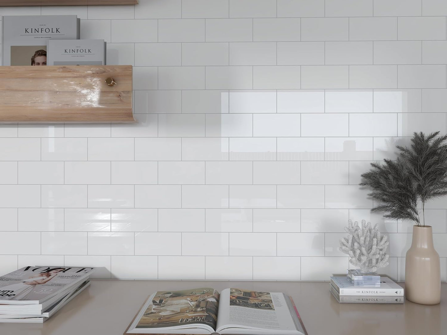 Colamo Luxury 10-Sheet Peel and Stick Backsplash,Self Adhesive Faux Stone 12”x12” White Subway Tile for Kitchen,Glossy Waterproof Carrara Brick Marble Look,Stick on Accent Wall for Bathroom,Bedroom