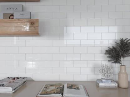 Colamo Luxury 10-Sheet Peel and Stick Backsplash,Self Adhesive Faux Stone 12”x12” White Subway Tile for Kitchen,Glossy Waterproof Carrara Brick Marble Look,Stick on Accent Wall for Bathroom,Bedroom