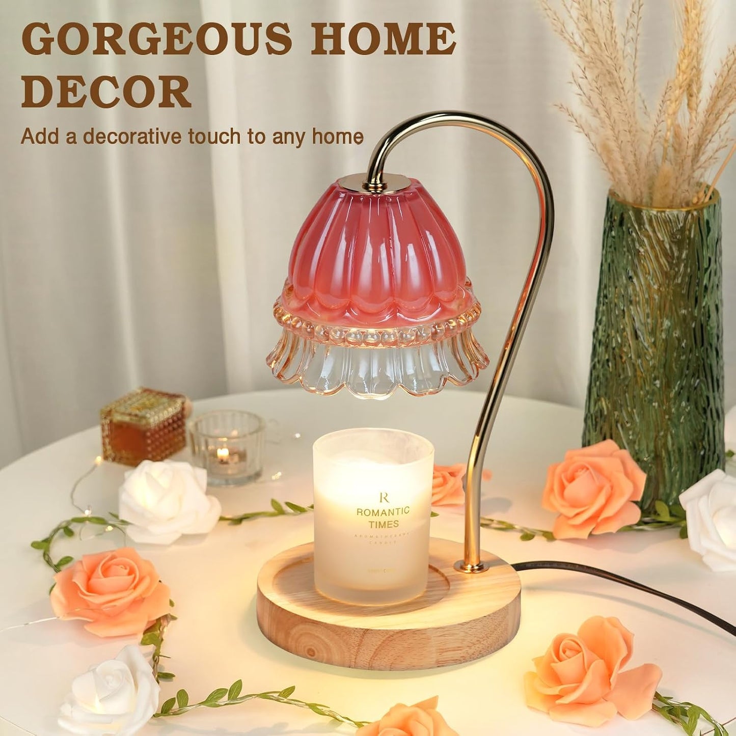 Funistree Flower Candle Warmer Lamp with Timer, Dimmable Candle Lamp Warmer, Christmas Birthday Gifts for Women Mom Her, Housewarming Home Decor, Lotus Wax Warmer for Yankee Candles - Lily Amber