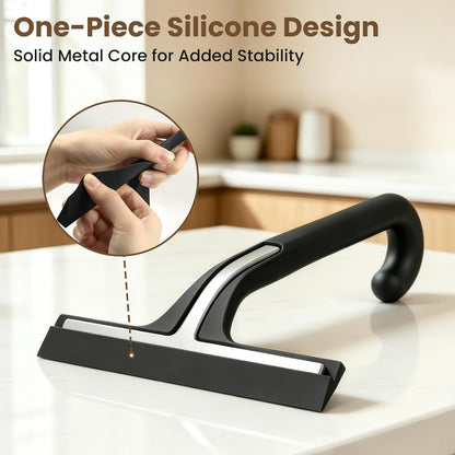 Shower Squeegee for Glass Doors - 10 Inch Bathroom Squeegee with Ergonomic Round Grip, Built-in Hook, Streak-Free No-Squeak Silicone Blade for Shower Glass, Tile Walls, Mirrors & Windows, Black