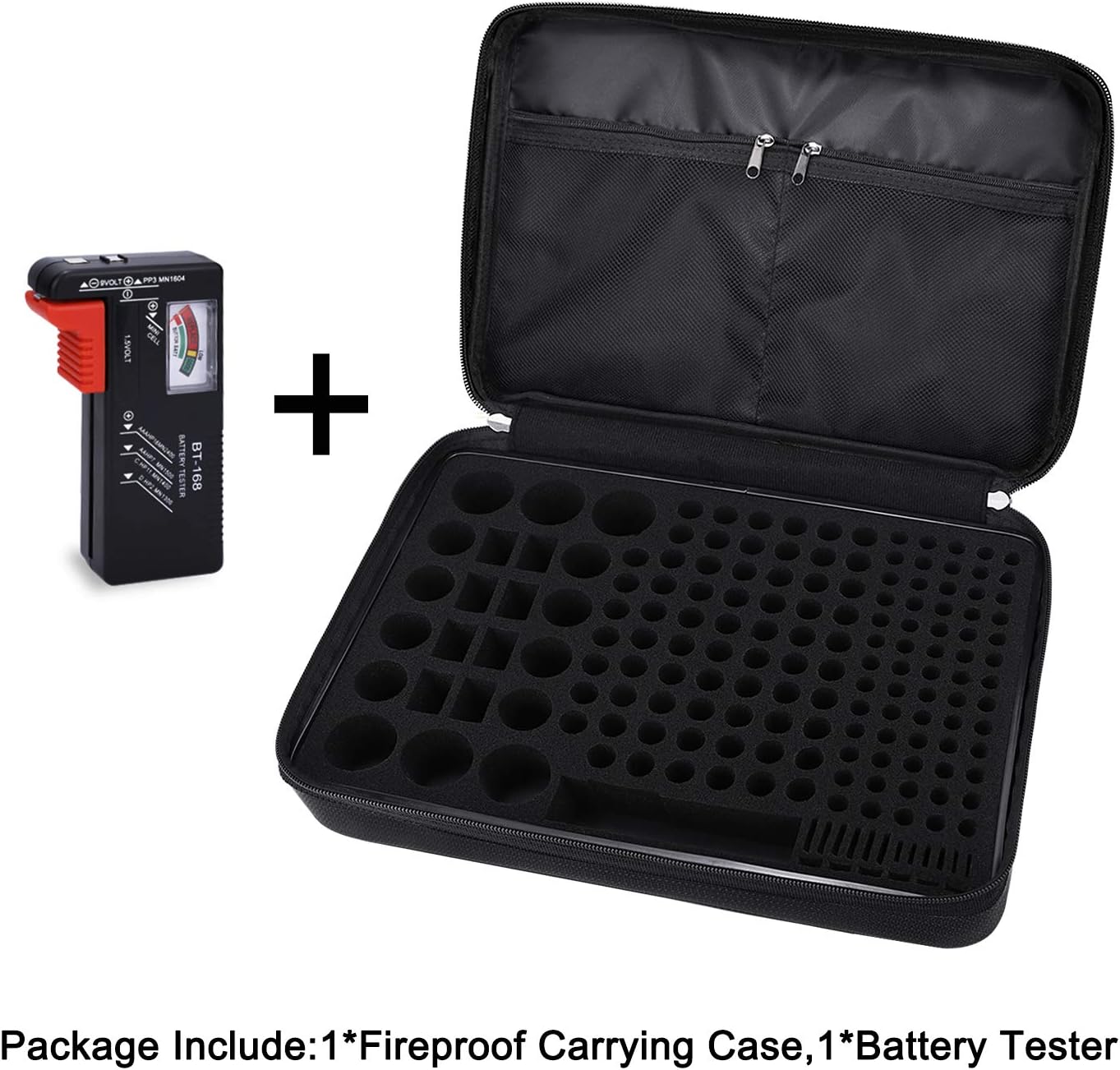 Tamfile Fireproof Battery Organizer Storage Case Waterproof&Explosionproof | Carrying Safe Bag , Fits 210+ Batteries Case, with Tester BT-168, Energy Batteries AA AAA C D 9V Lithium 3V Holder