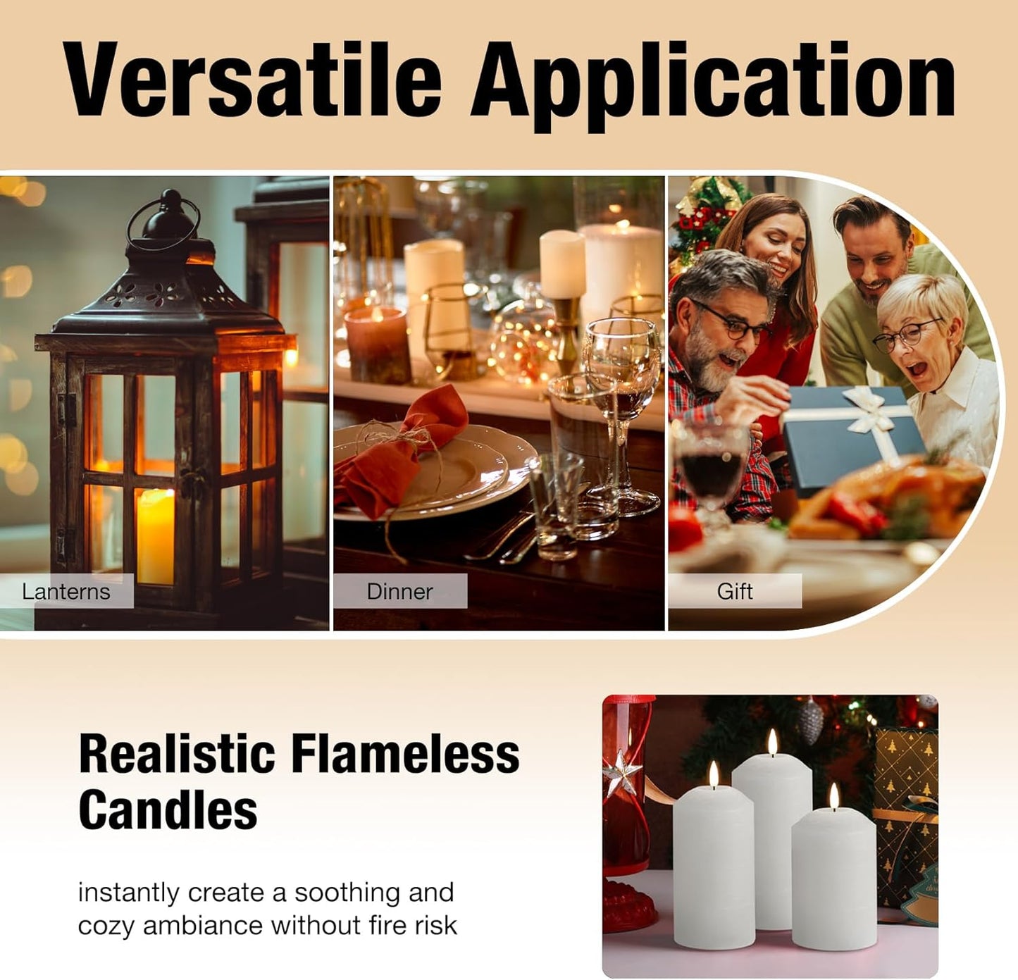 Eywamage White Flameless Pillar Candles with Remote, Flickering LED Candles Battery Powered Real Wax Set of 3