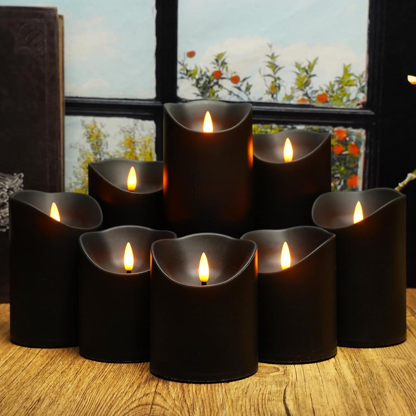 Nimiko Flameless Candles with Remote, Battery Operated Flickering Flameless Candles, LED Candles with Timer 2/4/6/8H, with Realistic LED Candles Set of 9 (D3 x H 3" 4" 5" 6" 7") (White)