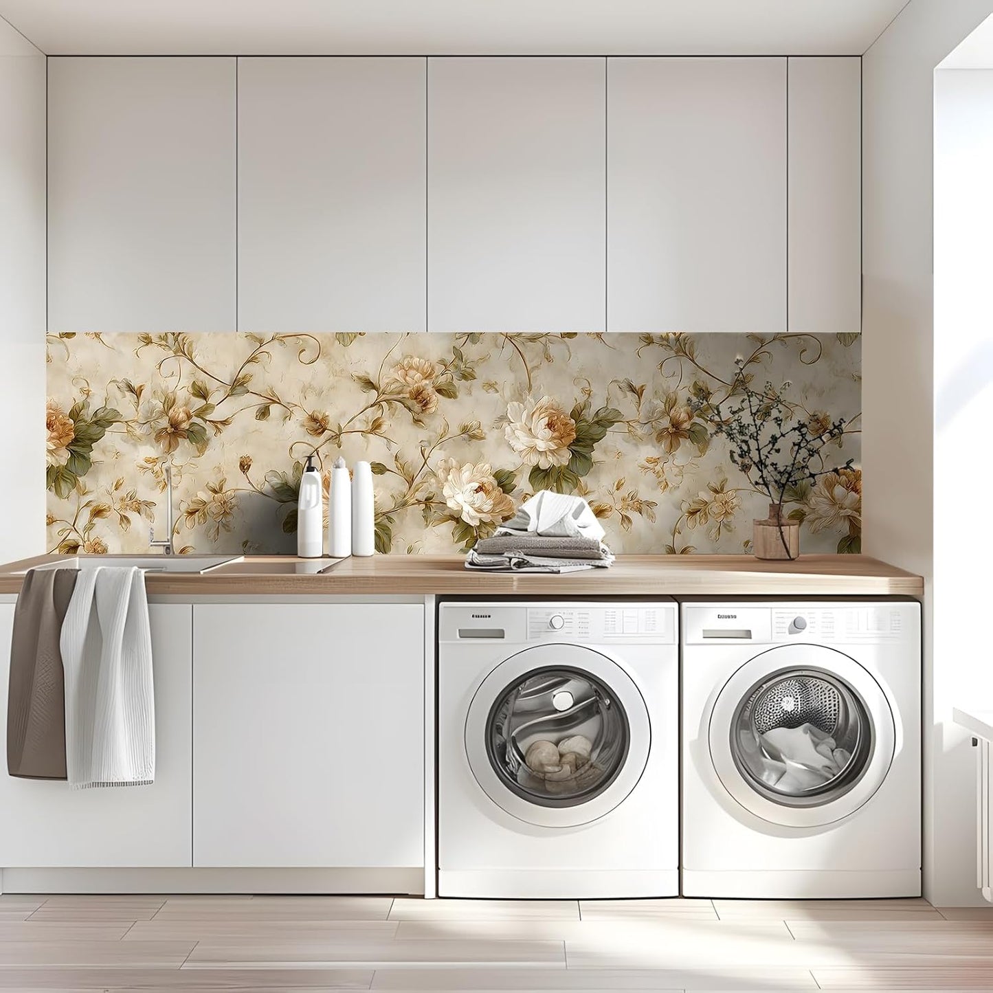 Peel and Stick Wallpaper, Soft Wildflower Botanical Contact Paper, PVC Vinyl Removable Wall Covering, Waterproof Easy-Clean, No Residue Renter Friendly, Neutral Decor, 39.4x17.3 in (Flowers2)