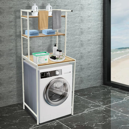 3 Tiers Over Washer and Dryer Shelves, Over Washer and Dryer Storage, Laundry Room Storage and Organizer Standing Shelf for Bathrooms, Laundry Rooms, Balconies, White, 25.6 * 23.62 * 38.18in