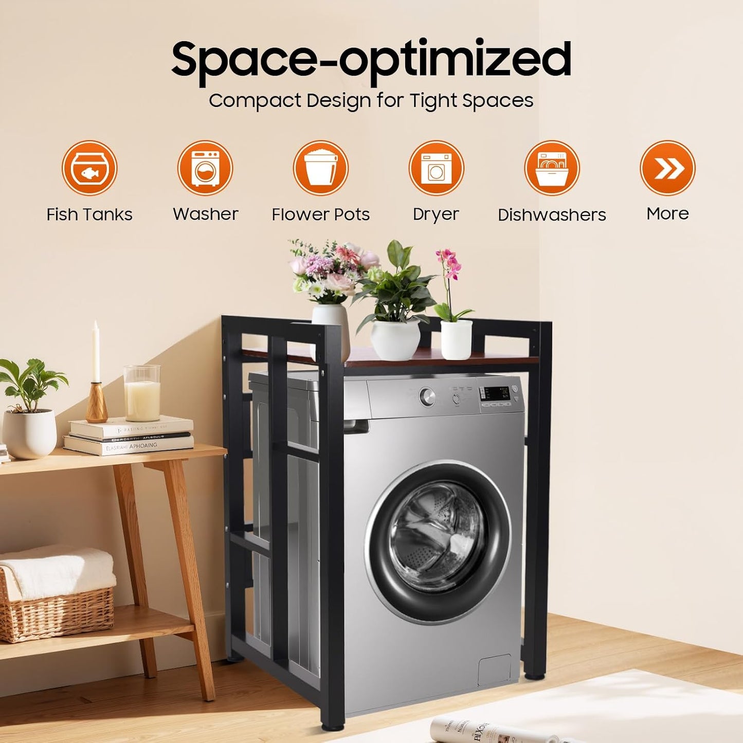 Over Washer and Dryer Shelves,Dryer Storage Shelf,3 Tiers Laundry Room Storage and Organizer Standing Shelf,Height Adjustable Laundry Room Shelves, Load-Bearing Capacity 22lbs (Log)