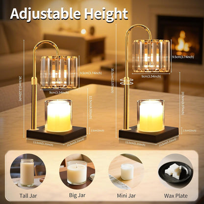 TigQiang Adjustable Height Candle Warmer Lamp, Candle Lamp Timer Dimmer 7 Levels, Compatible All Jar Candles, Top Melting, Cystal Candle Heater Lamp for Scented Wax, Elegant Home Decoration, Black