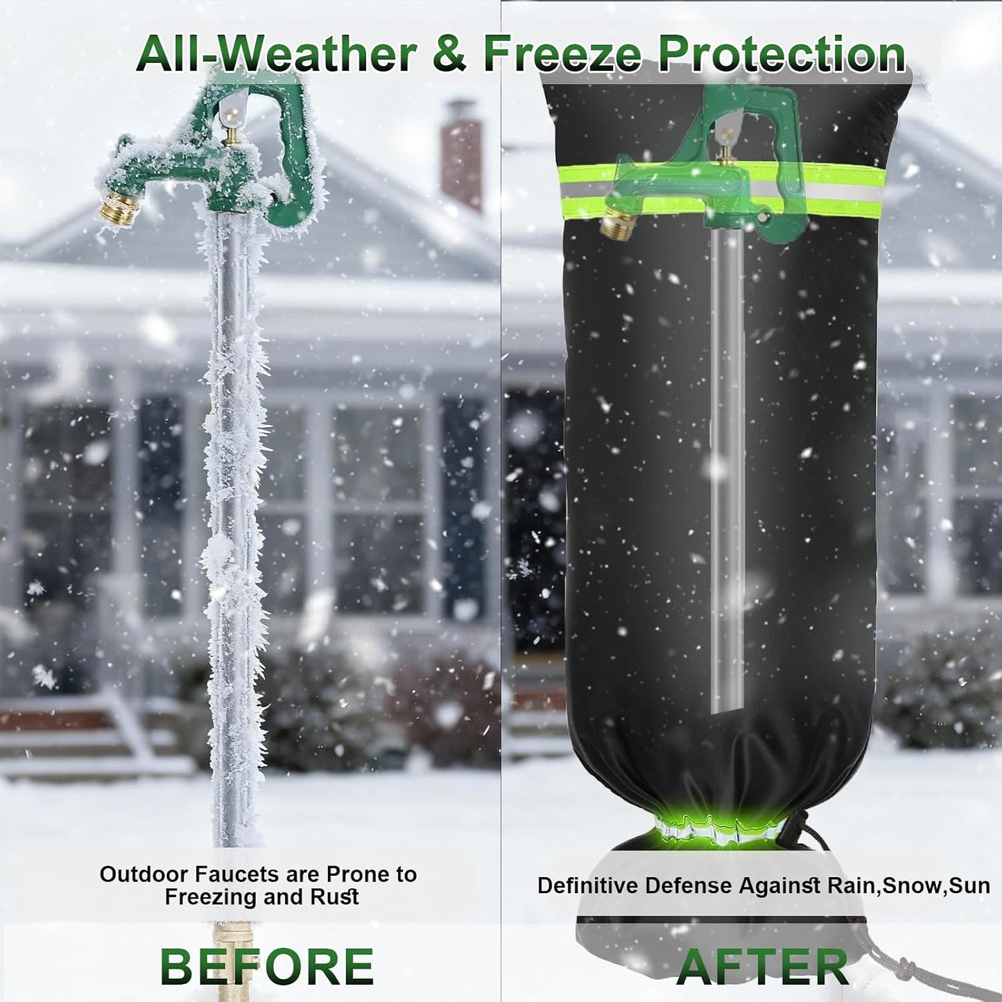 Outdoor Faucet Covers for Winter - Thicker Freeze Protection Spigot Cover | Upgrade 420D Waterproof Oxford, Reflective Stripes & Drawstring (4Packs, 8.3" H x 6.7" W)
