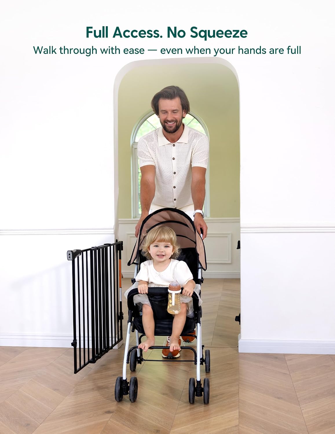 Babelio Baby Gate for Stairs, Kitchen & Doorways, No Bottom Bar| One-Handed Operation| Auto-Close| Hardware Mount (Drill Needed) Safety Dog/Pet Gate (Black - B17, 26-43" W, 28" H)