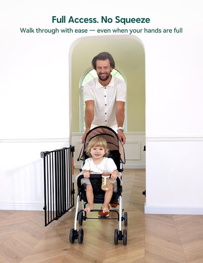 Babelio Baby Gate for Stairs, Kitchen & Doorways, No Bottom Bar| One-Handed Operation| Auto-Close| Hardware Mount (Drill Needed) Safety Dog/Pet Gate (Black - B17, 26-43" W, 28" H)