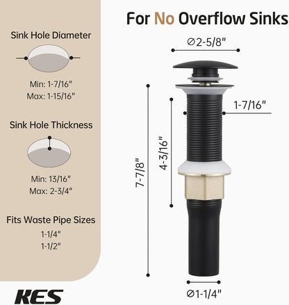 KES All Metal Bathroom Sink Drain with Strainer Basket Hair Catcher Anti Clog Pop Up Drain Stopper for Vanity Vessel Sink with Overflow, Rustproof 18/8 Stainless Steel Polished Chrome S2013A-CH