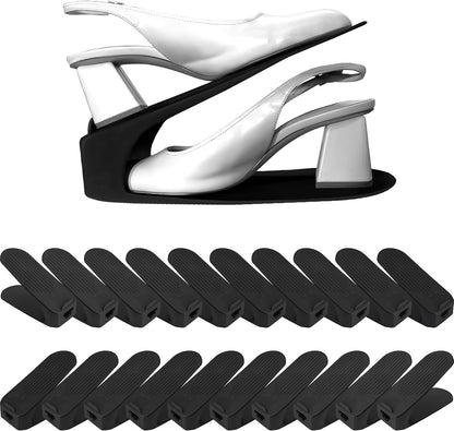 One-Piece Shoe Slot Organizer, Space-Saving Stackers for Closet, Entryway & Shoe Rack | No Assembly Needed (10, Black)