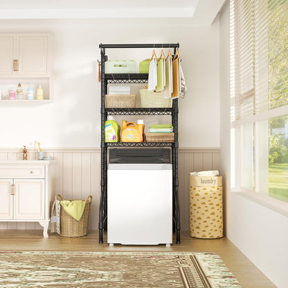 Ulif U11 Over Washer and Dryer Shelves, 3 Tiers Laundry Room Storage and Organizer Standing Shelf, Metal Freestanding Clothes Drying Rack, 33.9" W x 19.7" D x 77.6" H, Black