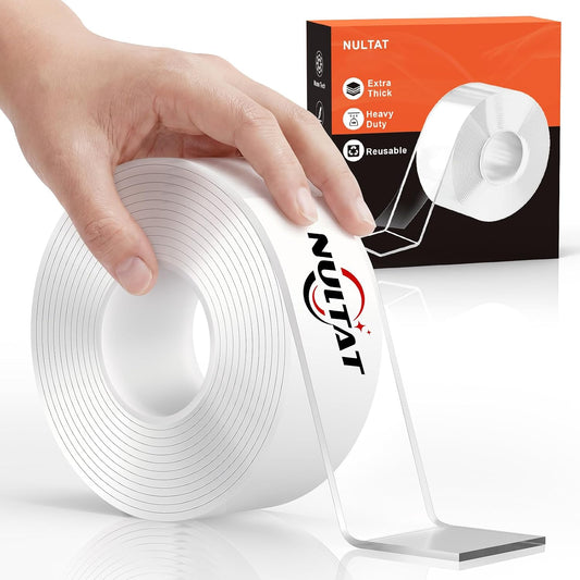 NULTAT Double Sided Tape Heavy Duty, Nano Reusable, Removable, Washable Double Stick Tape for Wall, Multipurpose Clear Adhesive High Temperature Tape 1.18" x 120"(10 Feet)