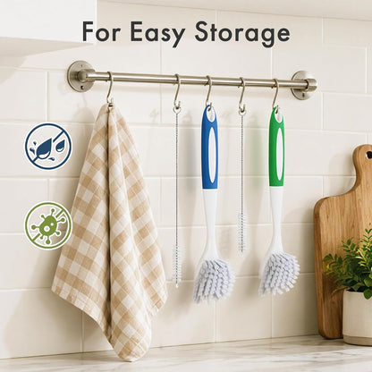 Amazer Dish Brush with Handle, 2 Pack Kitchen Scrub Brushes for Cleaning, Dish Scrubber with Stiff Bristles for Sink, Pots, Pans
