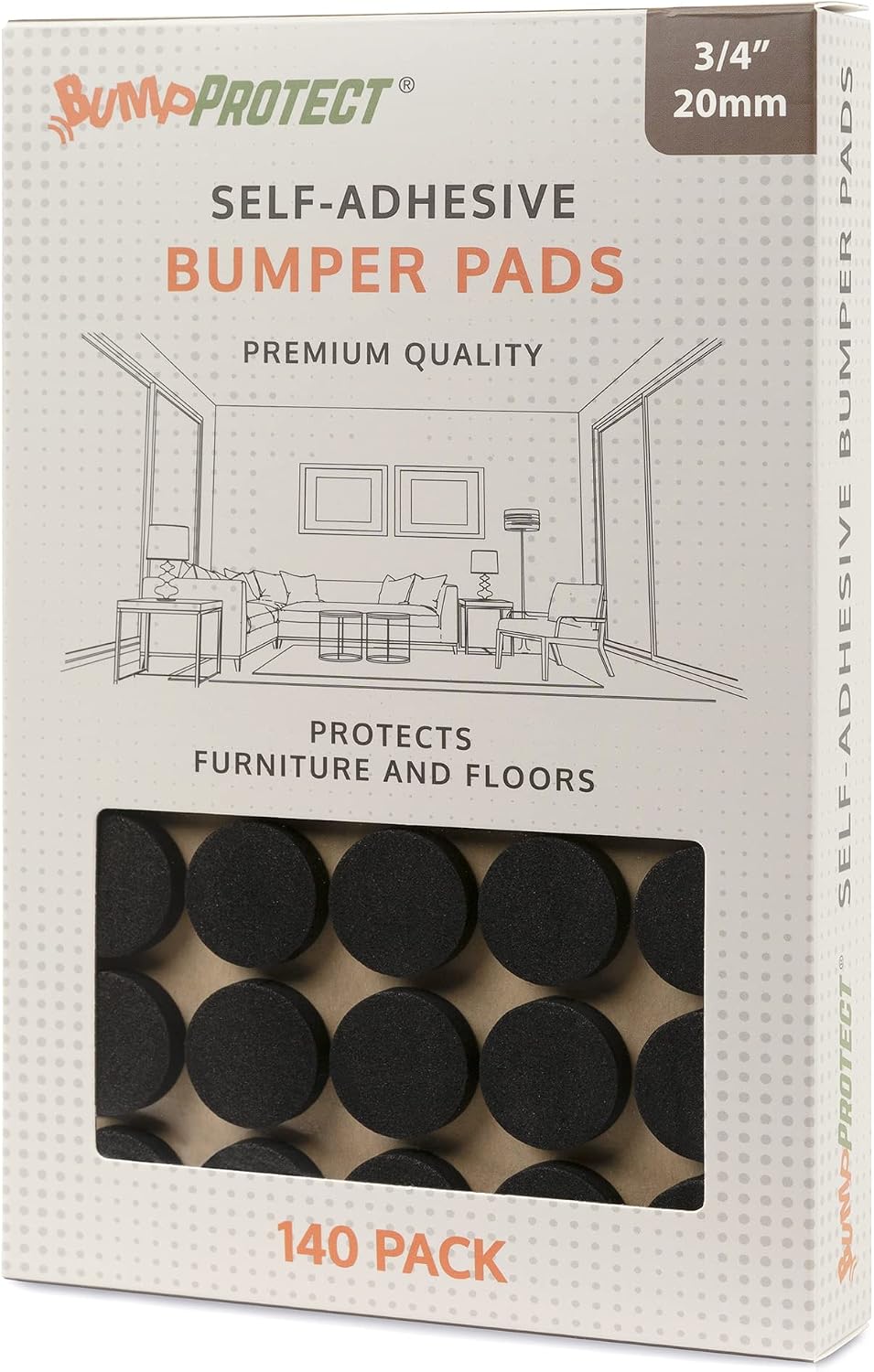 Furniture Felt Pads 3/4" (19mm) Diameter Round 3M Self Adhesive Protects Furniture and Floors Against Bumps and Scratches 140 Pack - Black