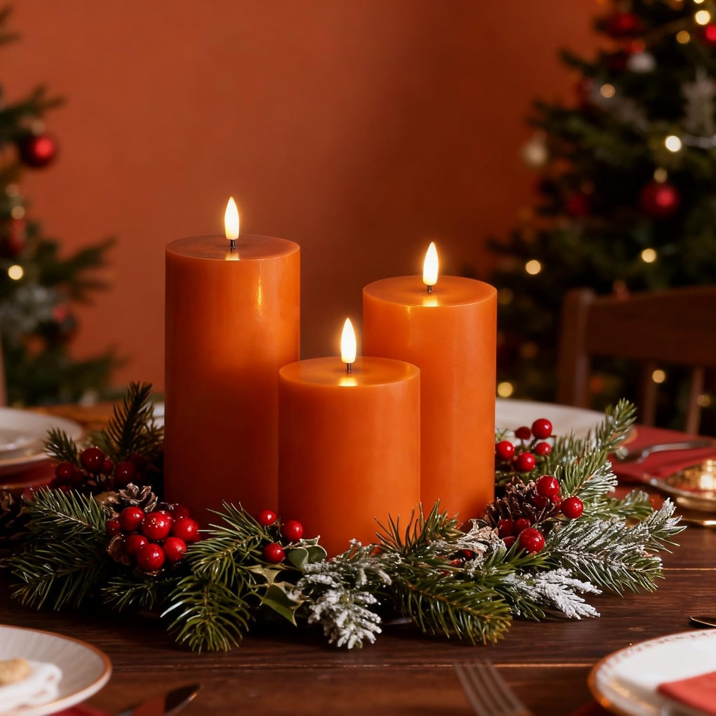 Black Flameless Pillar Candles with Remote, Flickering LED Wax Candles Battery Operated Set of 3