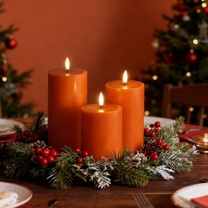 Black Flameless Pillar Candles with Remote, Flickering LED Wax Candles Battery Operated Set of 3