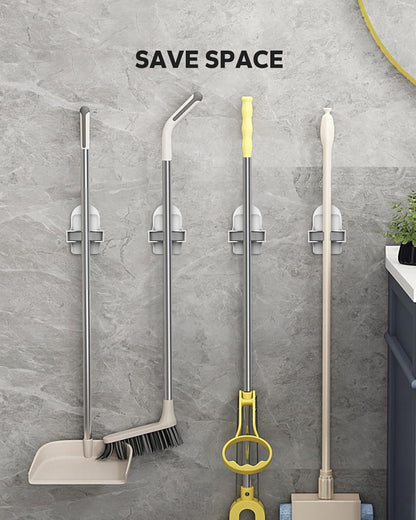 Broom Holder Wall Mount (Black 4 Count), Broom Holder, Broom and Mop Organizer Wall Hanging, Mop and Broom Holder Wall Mount, Broom Organizer Wall Mount for Home, Kitchen, Garage Storage