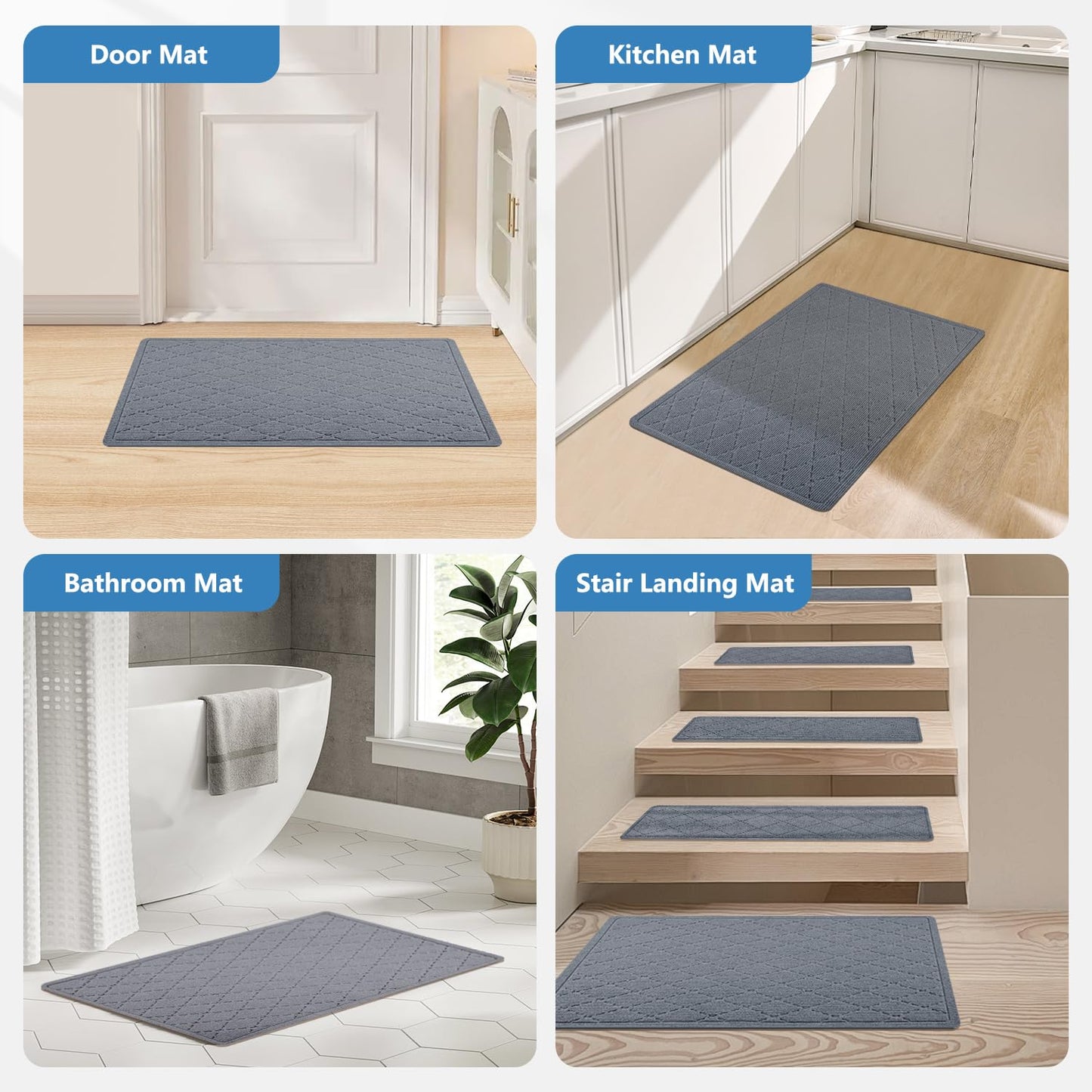 KOOTETA Stair Treads for Wooden Steps Indoor, 15 Pack 8" X 30" Non Slip Carpet Stair Treads with Reusable Adhesive for Kids Elders and Dogs, Surface Polyester TPR Backing Stair Runner Rugs, Dark Grey