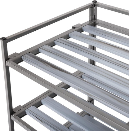 Seville Classics Sturdy Freestanding Storage Shelf for Bedroom, Closet, Entryway, Dorm Room Organizer Stackable Durable Metal Shoe Rack Ash Gray Slat, 3-Tier