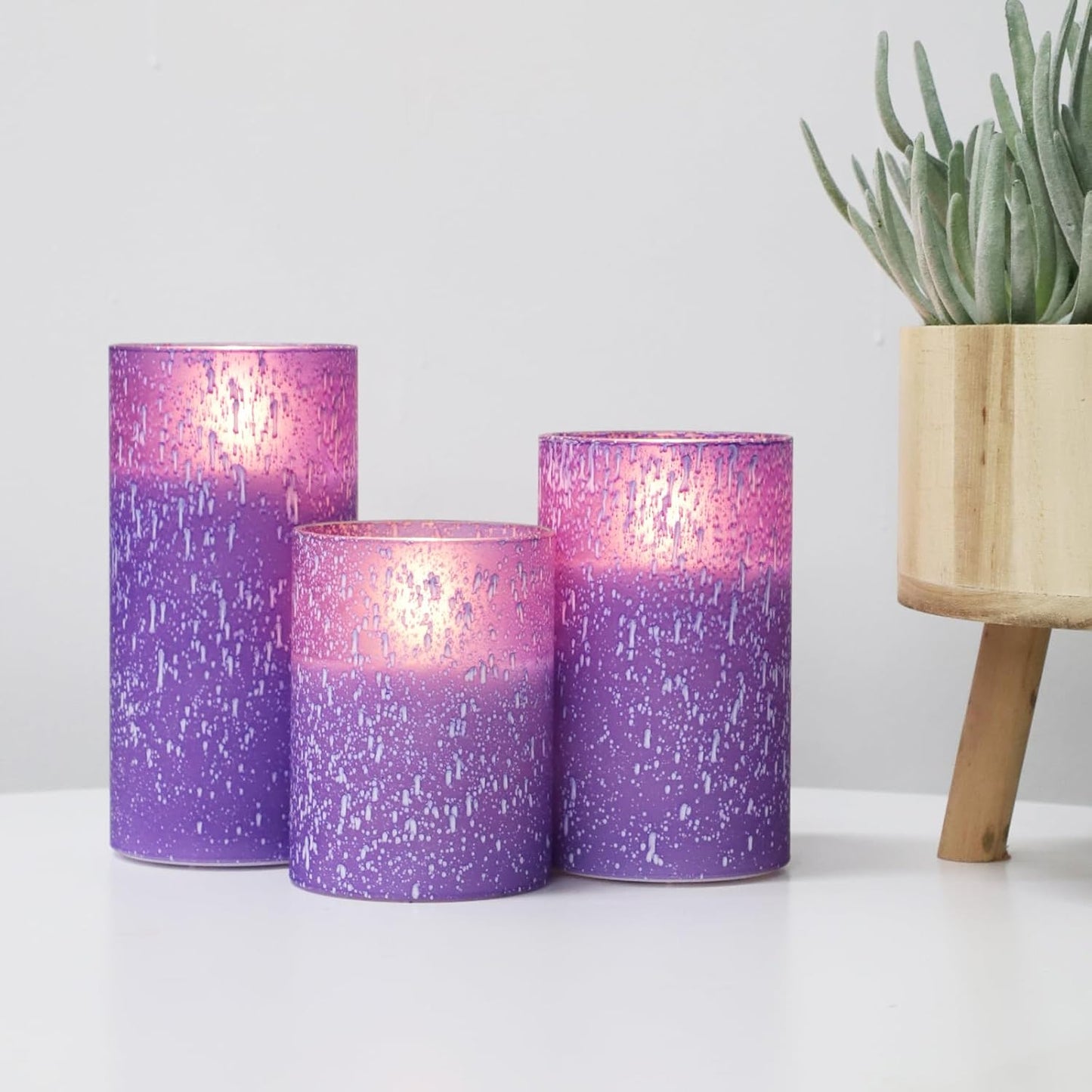 Blue Flameless Candles with Remote, Real Wax Glass Battery Operated Candles with Timer, LED Pillar Candle for Bedroom Home Wedding Birthday Party Fall Halloween Christmas Decorations, Set of 3