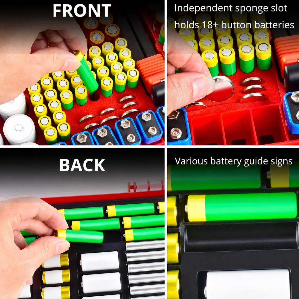Battery Organizer Storage Case with Tester for 269 Batteries, Double Sides | Plastic, For AA AAA 4A C D Cell 9V 3V LR44 CR2 CR123 CR1632 18650 Button, Wall/Drawer, For Families/DIY/Home/Garage, Grey