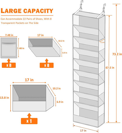 Ligereza 26 Pairs Over the Door Shoe Organizer, Heavy Duty Oversized Pocket Shoe Rack for Closet, Hanging Shoe Holder Fit All the Family's Sneakers, Boots, Heels, Satchel (Black)