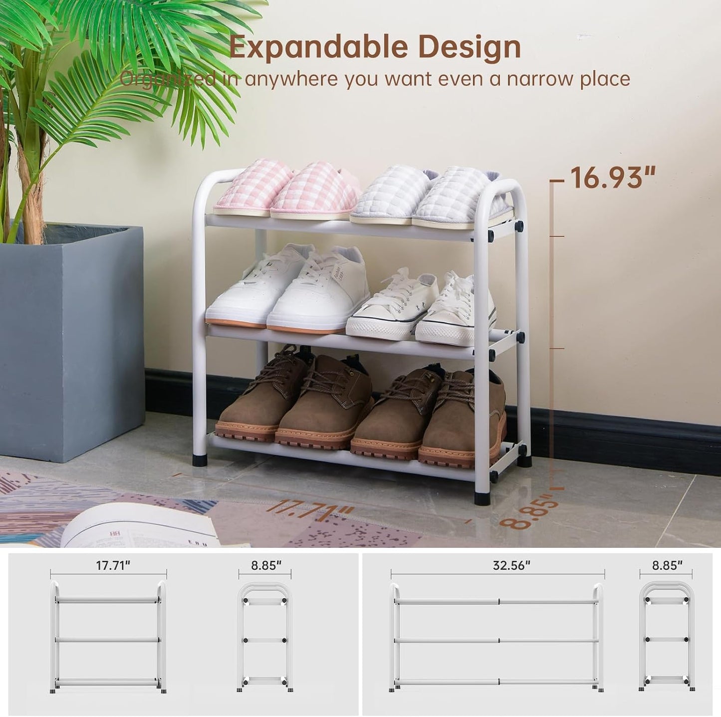 Gonfoam Shoe Rack for Closet, Expandable Shoe Organizer Storage Shelf, Adjustable Metal Free Standing Small Closet Shoe Rack for Entryway, Doorway (2-Tier Black)