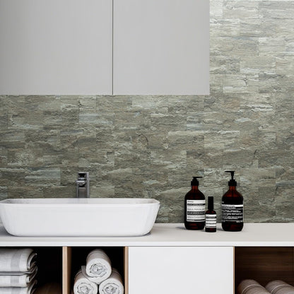 AULIGET 100 Piece Rust Slate Peel and Stick Backsplash Wall Tiles, 3" x 6" PVC Faux Stone Stick on Tiles for Backsplash Kitchen, Bathroom, Laundry Room, Camper, Fireplace