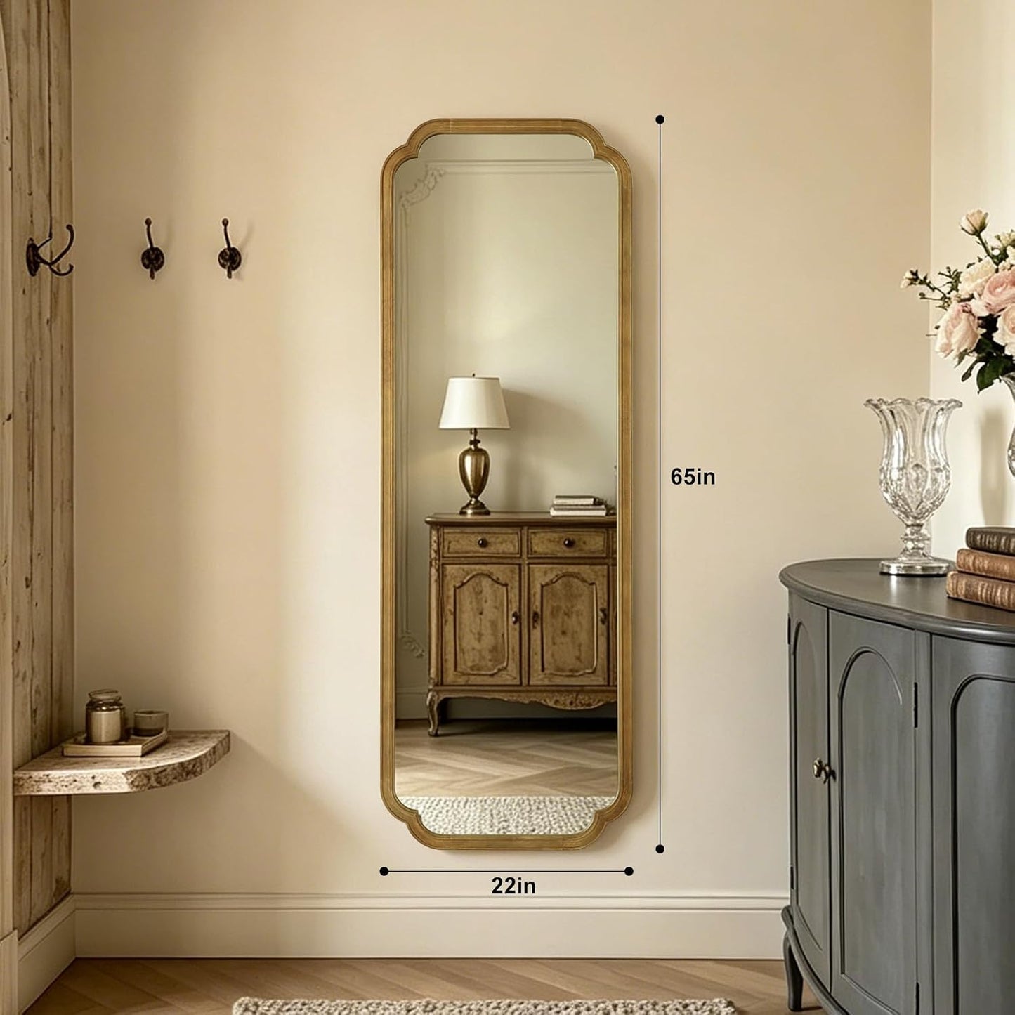 WallBeyond Full Length Mirror Wall Mounted 65"x22", Rustic Wooden Frame Floor Mirror, Large Full Body Mirror for Bedroom, Leaning or Hanging Against Wall, Natural