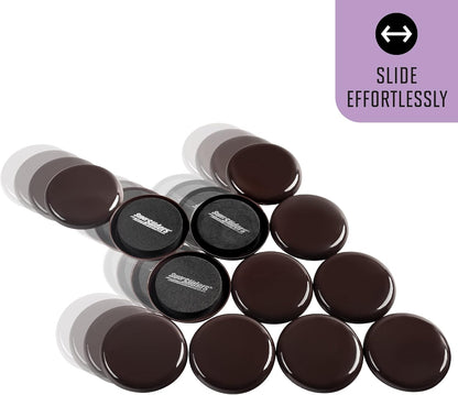Super Sliders 2-1/2" Round Reusable Furniture Sliders for Carpet, Anti-Slip Protective Furniture Moving Pads for Beds, Sofas, Dressers, Set of 8, Brown