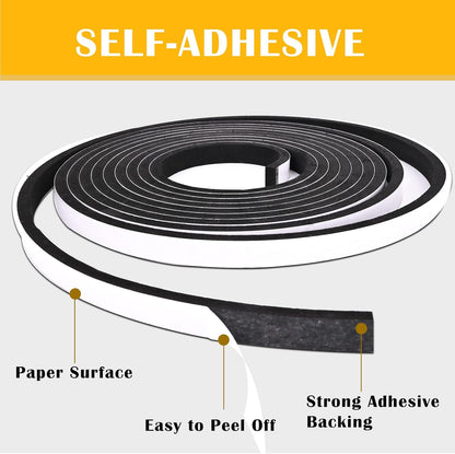 Black Foam Insulation Tape with Self-Adhesive Backing,Closed Cell Foam Weatherstripping 1/2 inch Wide x 3/8 inch Thick,Soundproofing Door Weather Seal Strip for Door and AC Window Seal,High Denisty