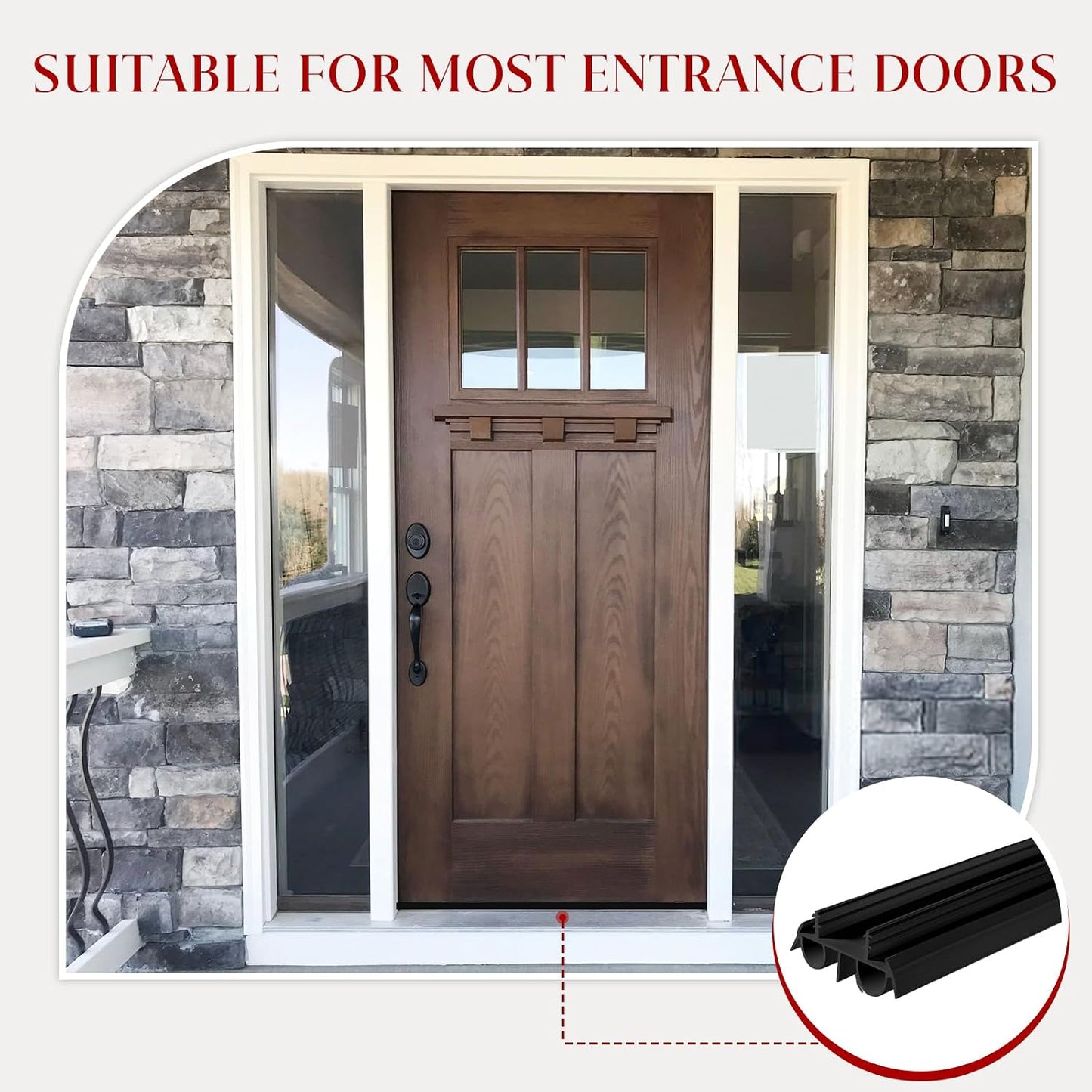 2 Pcs 36" Double Bubble Kerf Door Sweep, 1-3/4" Wide Weatherstrip Seal for Exterior Doors, Draft Stopper for Energy Saving, Windproof & Dustproof Door Bottom Seal