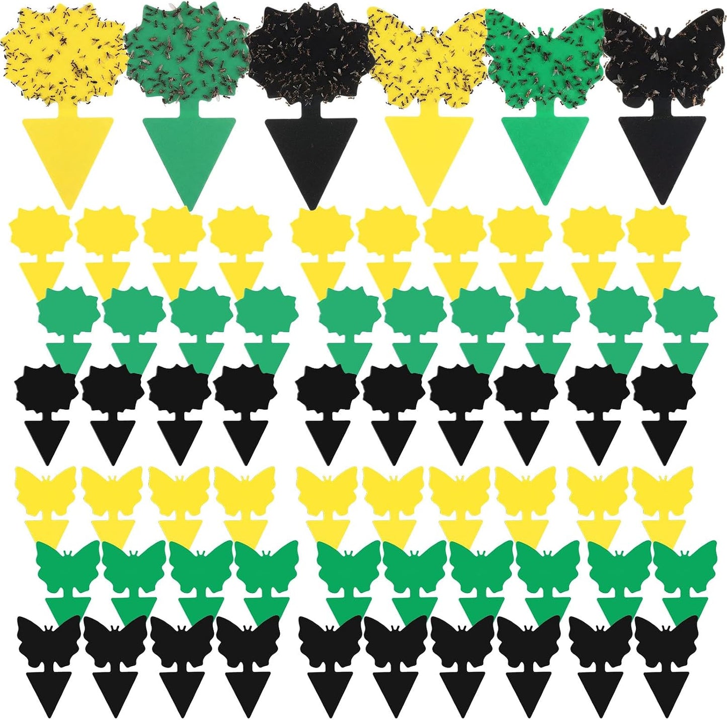 120 Pack Fruit Fly Traps Fungus Gnat Sticky Traps Yellow Black Green Plant Fly Stickers Double Side with Shovel for Indoor Outdoor Kitchen Garden Houseplant Flying Bug Insect (Flower)