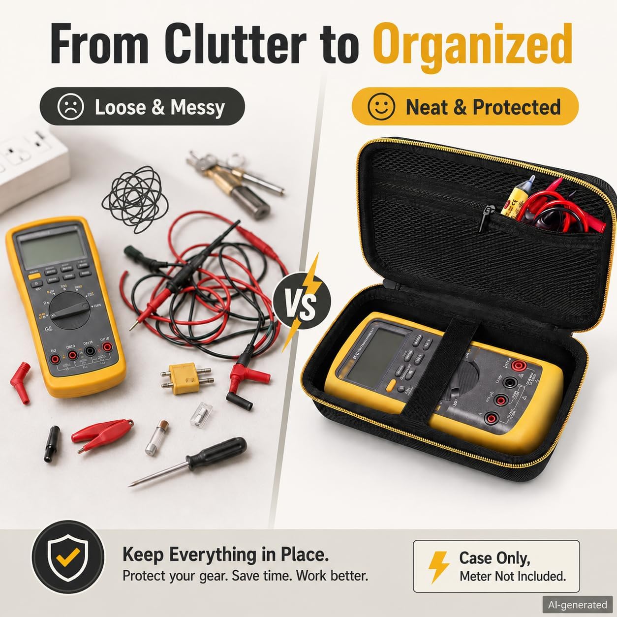 Comecase Hard Carrying Case for Fluke 87-V/ 88V/ 15B+/ 17B+ and More Digital Multimeter, Protective Travel Storage Bag - Black